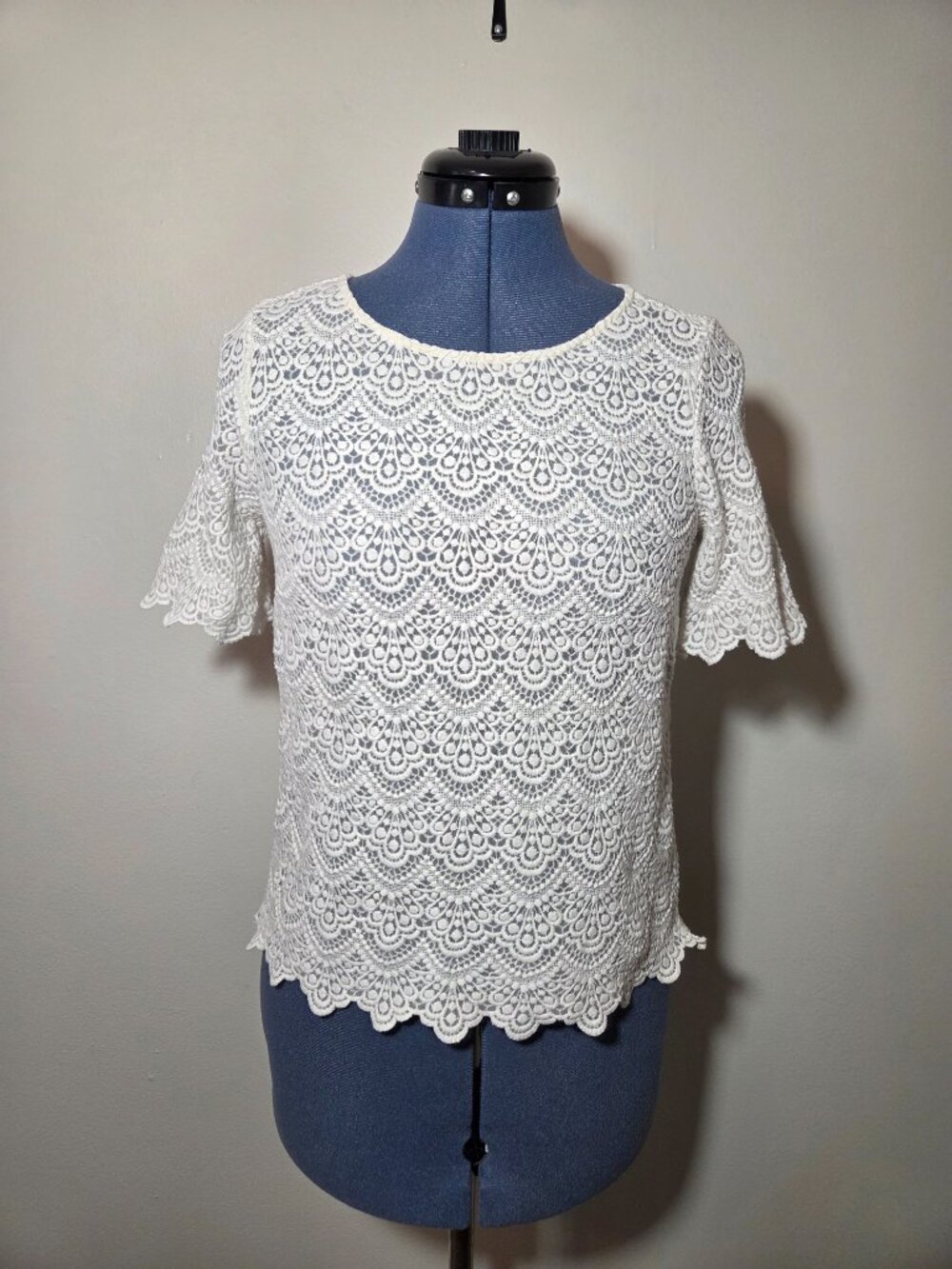 Broadway and Broome White Lace Short Sleeve Blouse